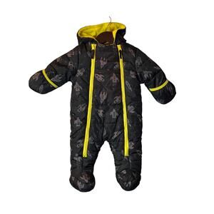 Wippette Kids Space Rocket Snowsuit Puffer Bunting Black Yellow 3–6M